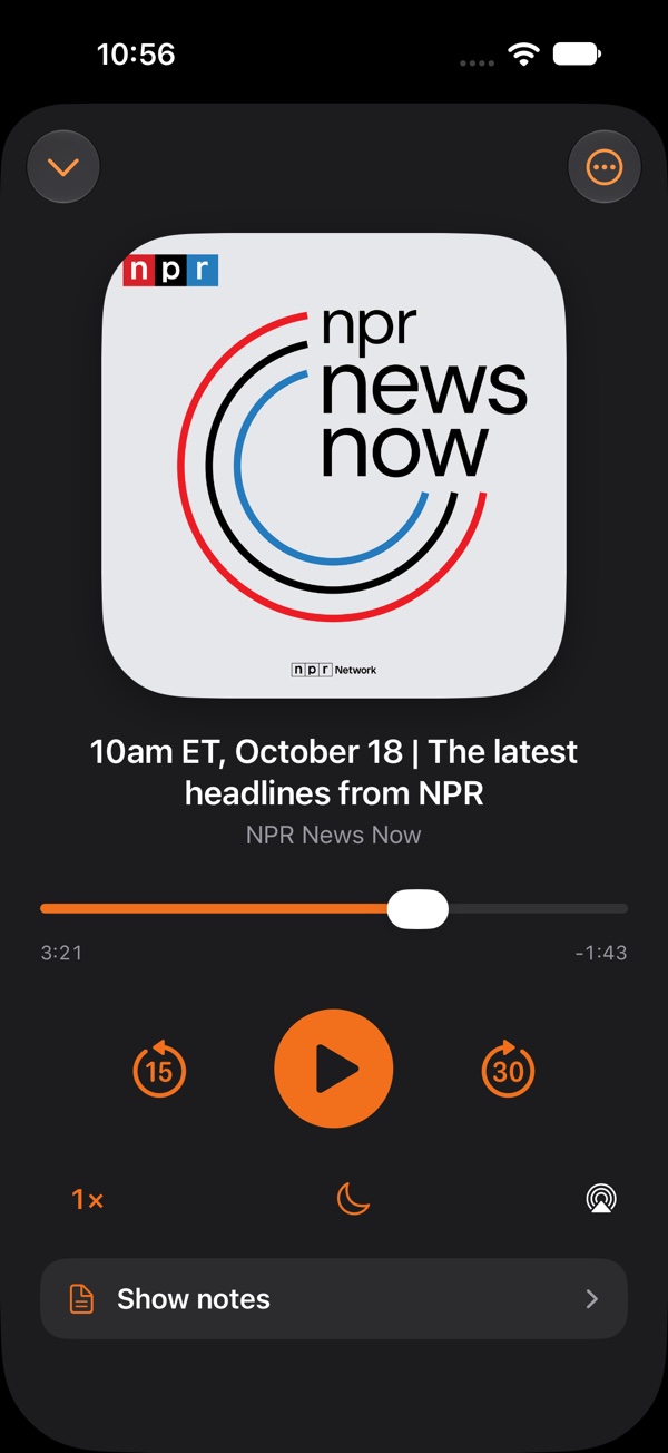 The Opiuml Now Playing screen with chapter marks, speed and sleep timer